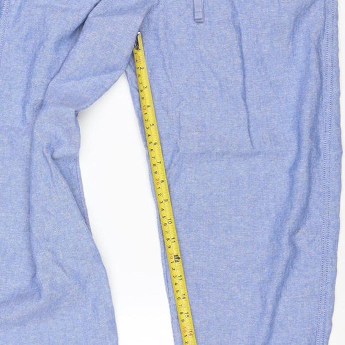 Marks and Spencer Women Blue Linen Blend Elastic Waist Tapered Trousers Size 12 Long