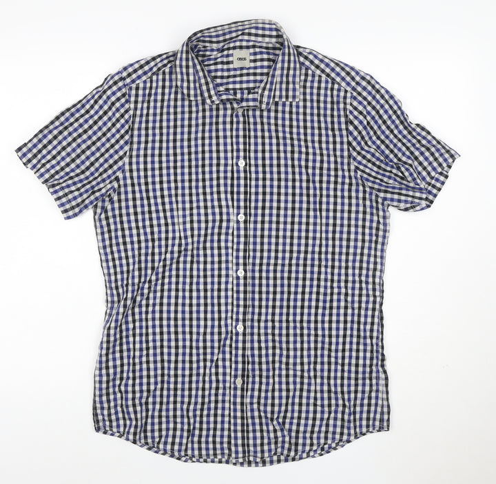 ASOS Men's Blue Check Short Sleeve Button-Up Shirt Size M