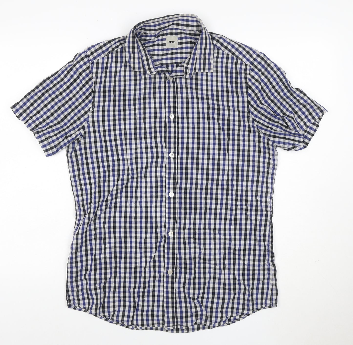 ASOS Men's Blue Check Short Sleeve Button-Up Shirt Size M