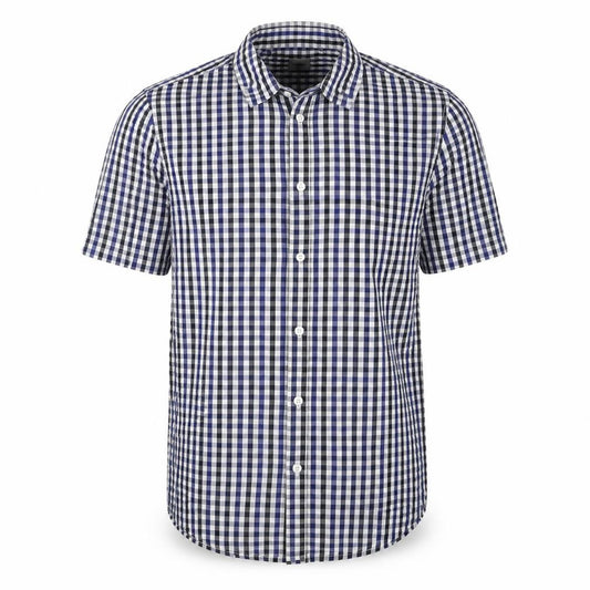Front view of ASOS Men's Blue Check Short Sleeve Button-Up Shirt, size M