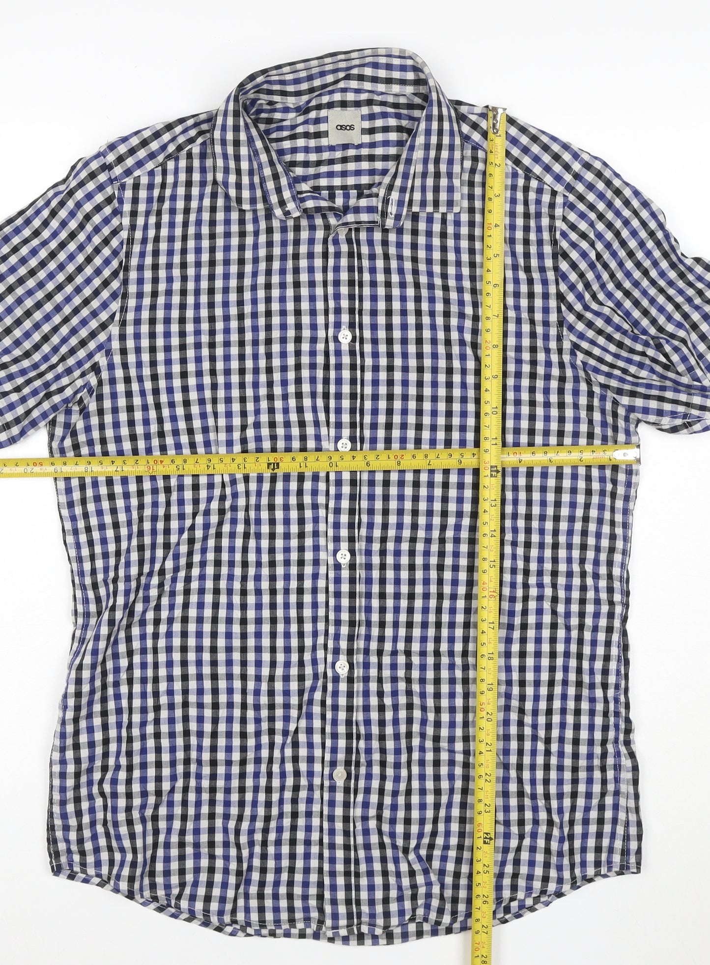 ASOS Men's Blue Check Short Sleeve Button-Up Shirt Size M