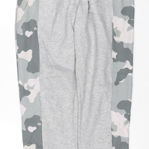 boohooMAN Men's Grey Camouflage Side Panel Jogger Trousers M