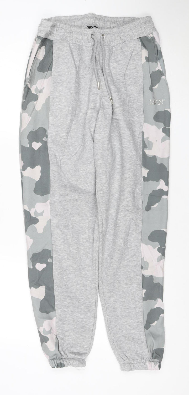 boohooMAN Men's Grey Camouflage Side Panel Jogger Trousers M