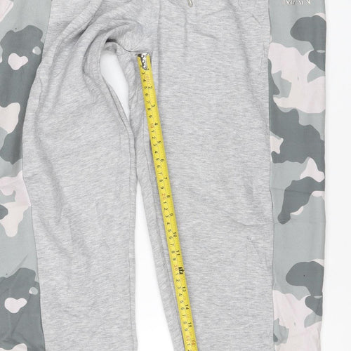 boohooMAN Men's Grey Camouflage Side Panel Jogger Trousers M