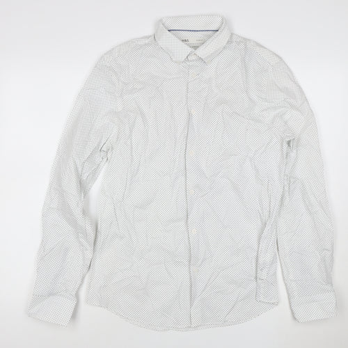 Marks and Spencer Men's White Slim Fit Stretch Cotton Long Sleeve Shirt M