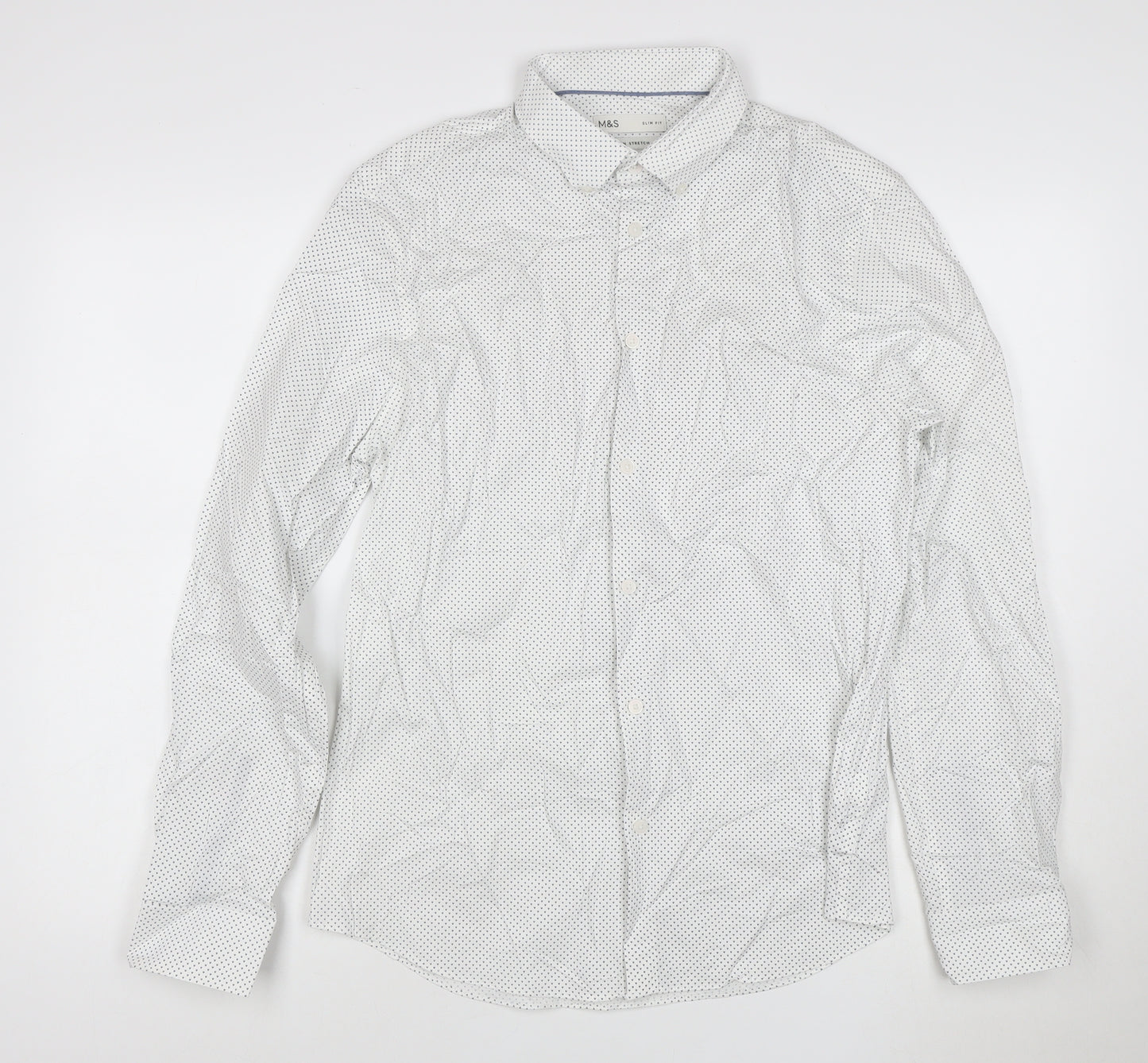Marks and Spencer Men's White Slim Fit Stretch Cotton Long Sleeve Shirt M