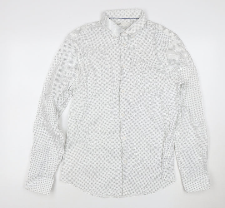 Marks and Spencer Men's White Slim Fit Stretch Cotton Long Sleeve Shirt M