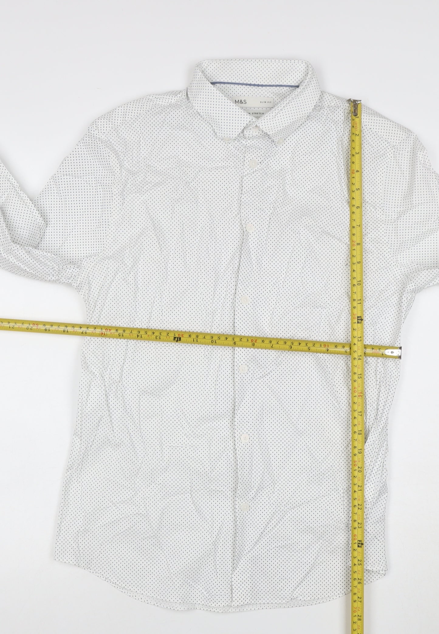 Marks and Spencer Men's White Slim Fit Stretch Cotton Long Sleeve Shirt M