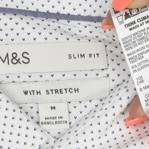Marks and Spencer Men's White Slim Fit Stretch Cotton Long Sleeve Shirt M