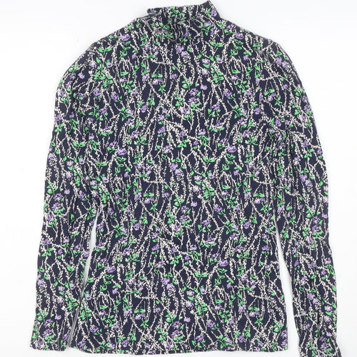 Marks and Spencer Women’s Blue Floral High Neck Long Sleeve Blouse Size 8