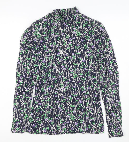 Marks and Spencer Women’s Blue Floral High Neck Long Sleeve Blouse Size 8