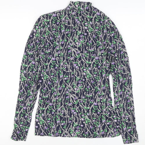 Marks and Spencer Women’s Blue Floral High Neck Long Sleeve Blouse Size 8