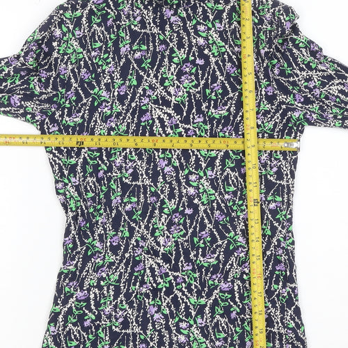 Marks and Spencer Women’s Blue Floral High Neck Long Sleeve Blouse Size 8