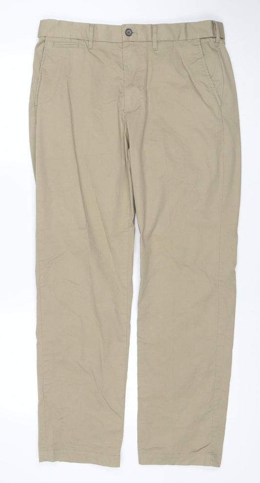 Marks and Spencer Men’s Beige Regular Fit Chino Trousers 34in Waist