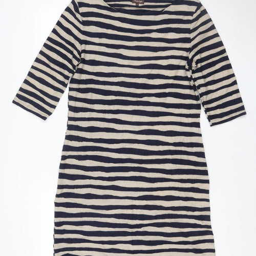 Fat Face Women Blue Striped 3/4 Sleeve Jersey Shift Dress Size 16