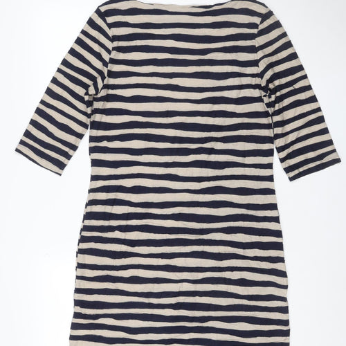 Fat Face Women Blue Striped 3/4 Sleeve Jersey Shift Dress Size 16