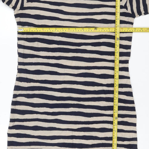 Fat Face Women Blue Striped 3/4 Sleeve Jersey Shift Dress Size 16