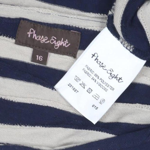 Fat Face Women Blue Striped 3/4 Sleeve Jersey Shift Dress Size 16