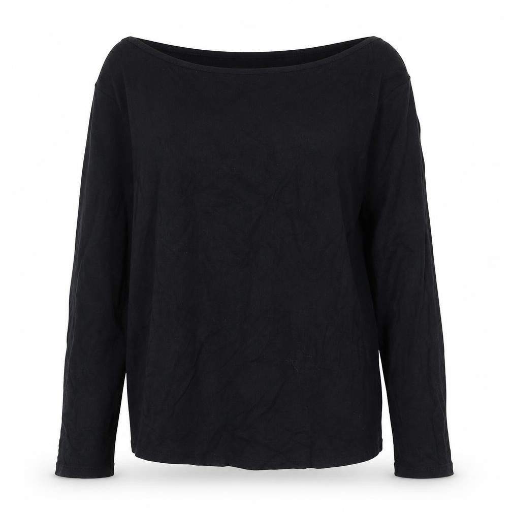 Front view of Marks & Spencer women’s black one shoulder long sleeve blouse, size UK 18