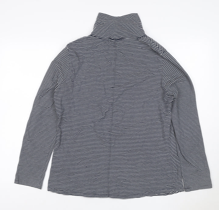 White Stuff Women’s Blue Striped Roll Neck Long Sleeve Cotton Top Size 16