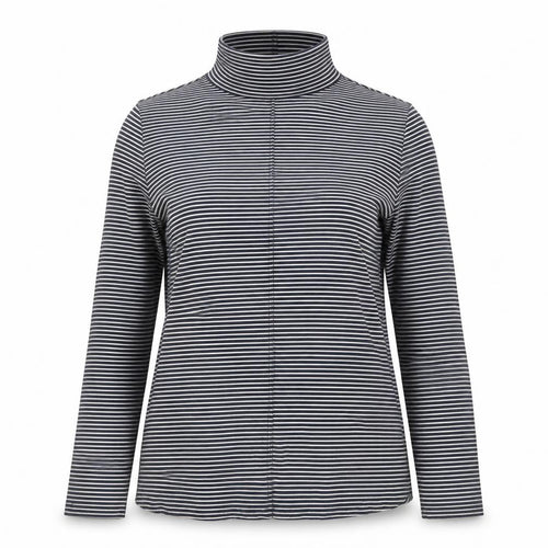 White Stuff Women’s Blue Striped Roll Neck Long Sleeve Cotton Top Size 16