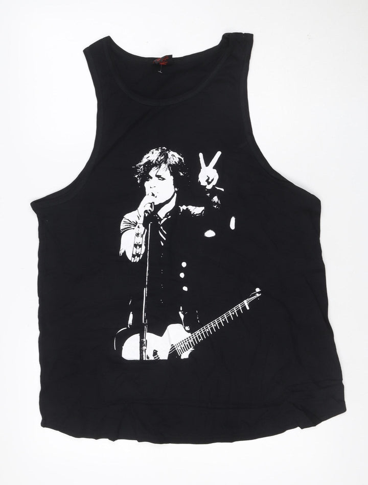 Apparel Noir Womens Black Tank Top Size 18 Music Graphic Cotton