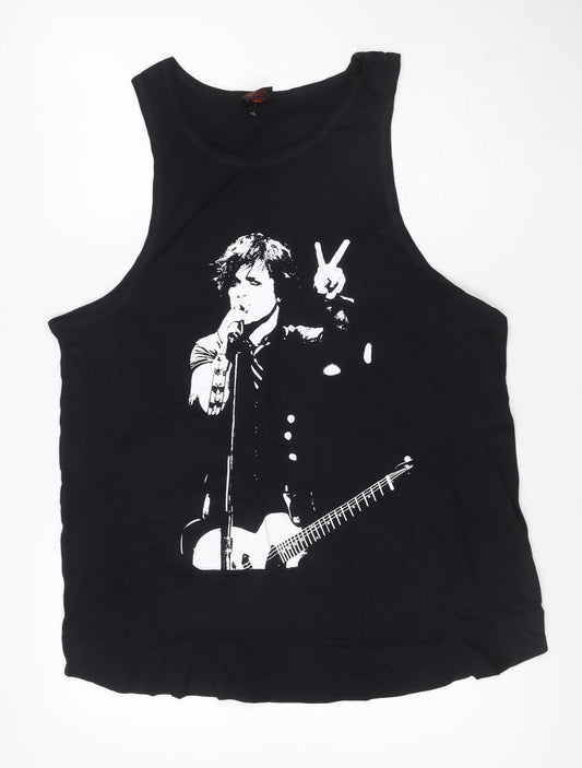 Apparel Noir Womens Black Tank Top Size 18 Music Graphic Cotton