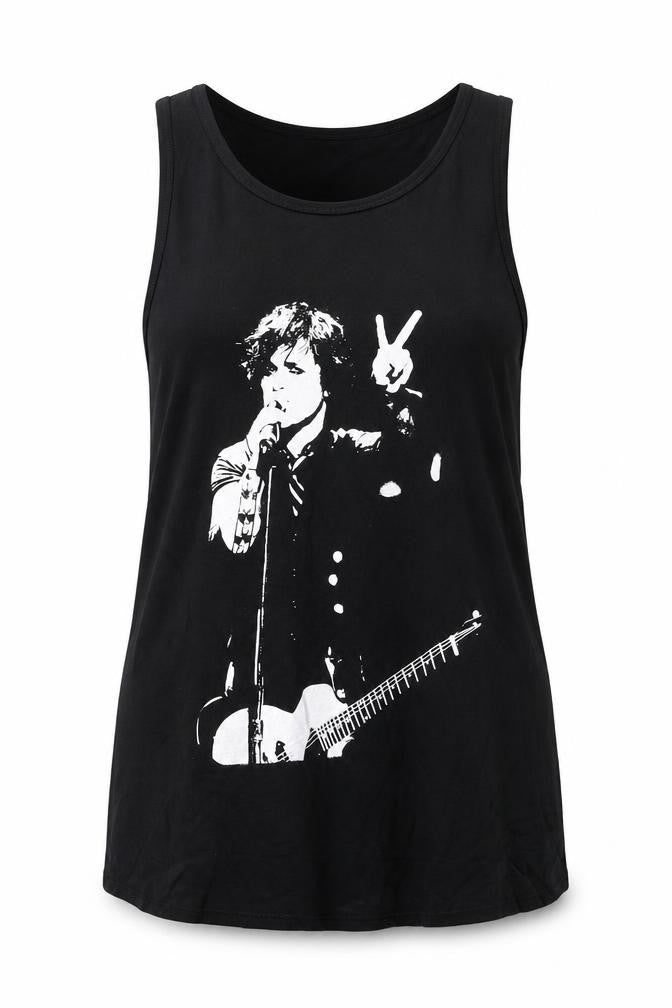 Apparel Noir Womens Black Tank Top Size 18 Music Graphic Cotton