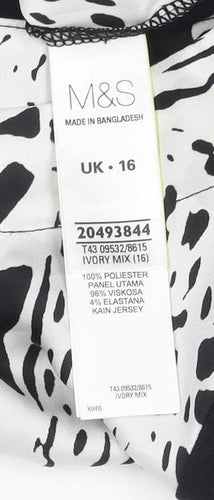 Marks and Spencer Women’s Black & Ivory Shift Dress Size 16 Long Sleeve