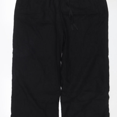 Marks and Spencer Women Black Linen Blend Wide-Leg Trousers Size 22 Regular