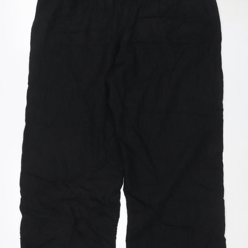 Marks and Spencer Women Black Linen Blend Wide-Leg Trousers Size 22 Regular