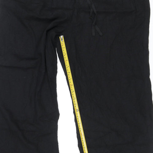 Marks and Spencer Women Black Linen Blend Wide-Leg Trousers Size 22 Regular