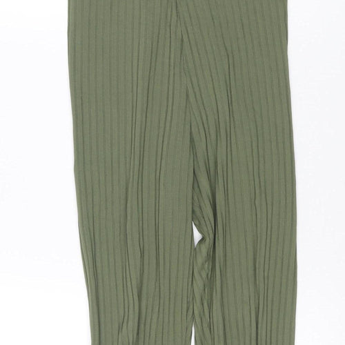 PrettyLittleThing Women’s Khaki Green Ribbed Jumpsuit Size 10 Polyester Blend