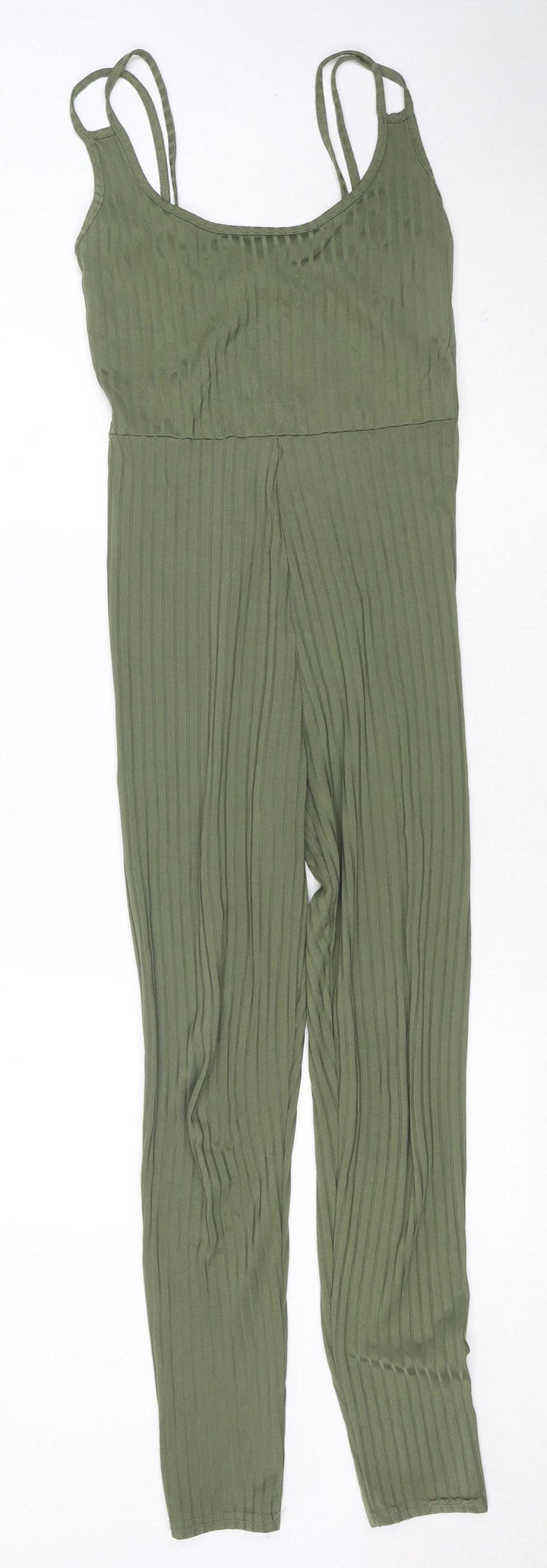 PrettyLittleThing Women’s Khaki Green Ribbed Jumpsuit Size 10 Polyester Blend