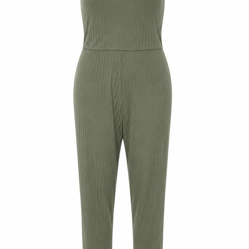 PrettyLittleThing Women’s Khaki Green Ribbed Jumpsuit Size 10 Polyester Blend