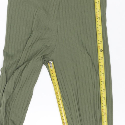 PrettyLittleThing Women’s Khaki Green Ribbed Jumpsuit Size 10 Polyester Blend