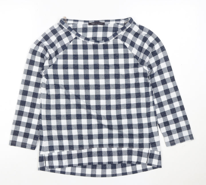 Marks and Spencer Women's Blue Check 3/4 Sleeve Blouse Size 8
