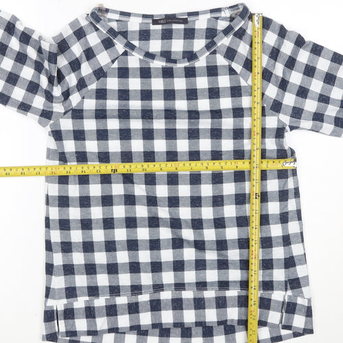 Marks and Spencer Women's Blue Check 3/4 Sleeve Blouse Size 8