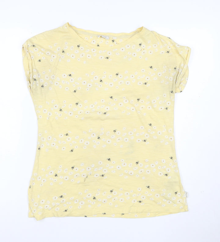 Fat Face Womens Yellow Floral Bee T-Shirt Size 12 Short Sleeve
