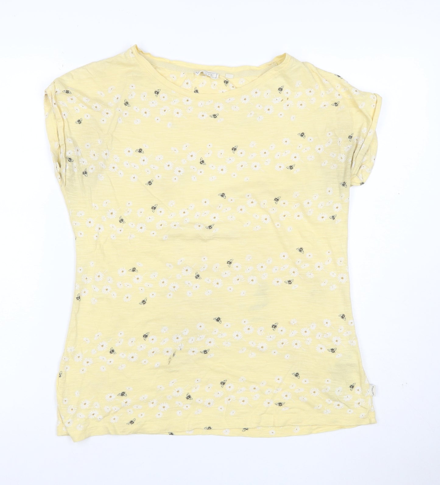 Fat Face Womens Yellow Floral Bee T-Shirt Size 12 Short Sleeve