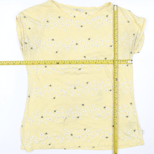 Fat Face Womens Yellow Floral Bee T-Shirt Size 12 Short Sleeve