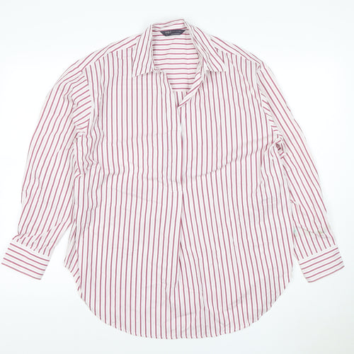 Marks and Spencer Women White Pink Striped Long Sleeve Button-Up Shirt Size 12