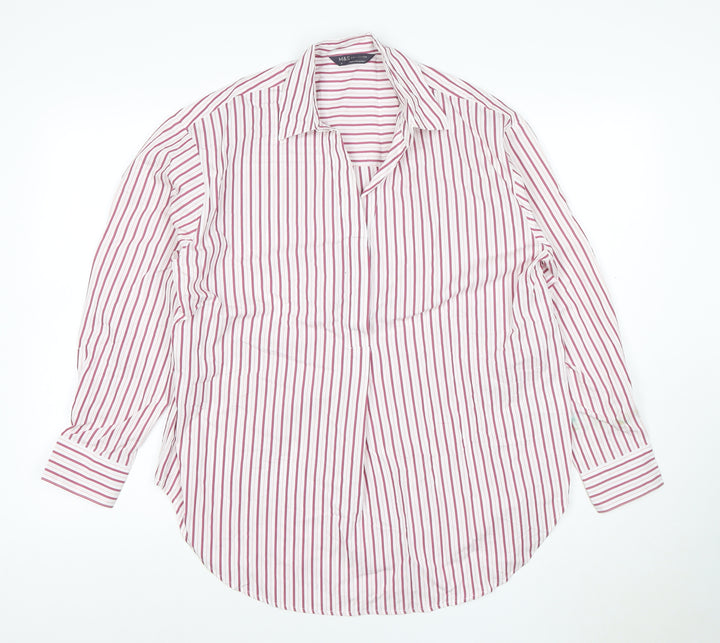 Marks and Spencer Women White Pink Striped Long Sleeve Button-Up Shirt Size 12