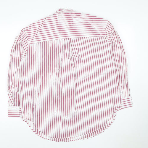 Marks and Spencer Women White Pink Striped Long Sleeve Button-Up Shirt Size 12