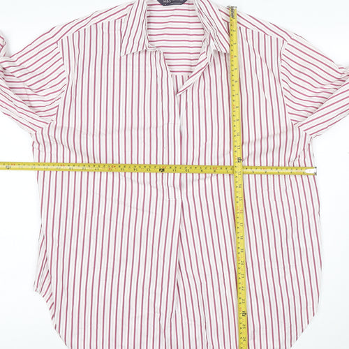 Marks and Spencer Women White Pink Striped Long Sleeve Button-Up Shirt Size 12