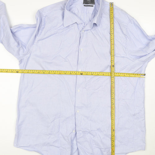 Marks and Spencer Men's Blue Slim Fit Cotton Long Sleeve Shirt Size 18