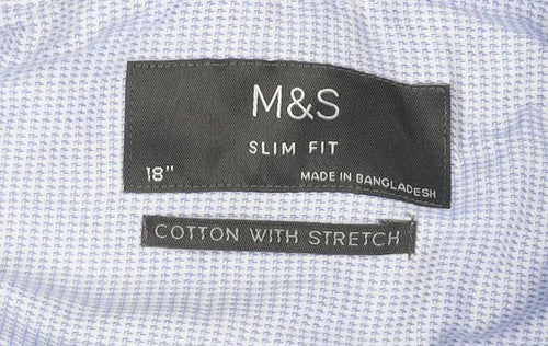 Marks and Spencer Men's Blue Slim Fit Cotton Long Sleeve Shirt Size 18