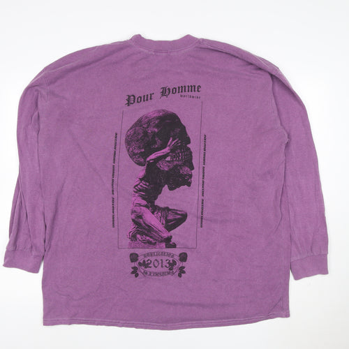 BoohooMAN Men's Purple Long Sleeve Graphic Skull T-Shirt Size L
