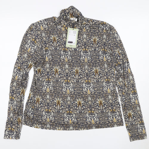 H&M Women’s Multicoloured Roll Neck Floral Jersey Top Size L