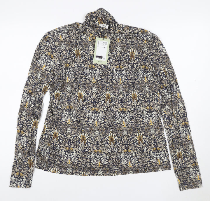 H&M Women’s Multicoloured Roll Neck Floral Jersey Top Size L